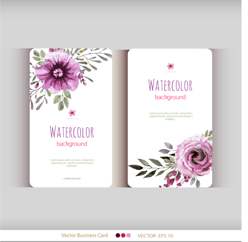 Beautiful watercolor flower business cards vector set 09 watercolor business cards business beautiful   