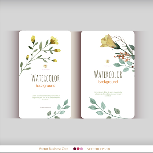 Beautiful watercolor flower business cards vector set 16 watercolor flower business cards business   