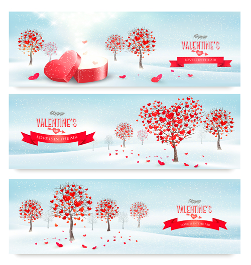Valentine banners with heart tree vector 01 Valentine heart banners banner   