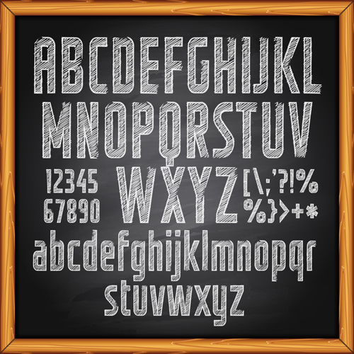 Alphabet with numbers and chalkboard vector 01 numbers chalkboard alphabet   