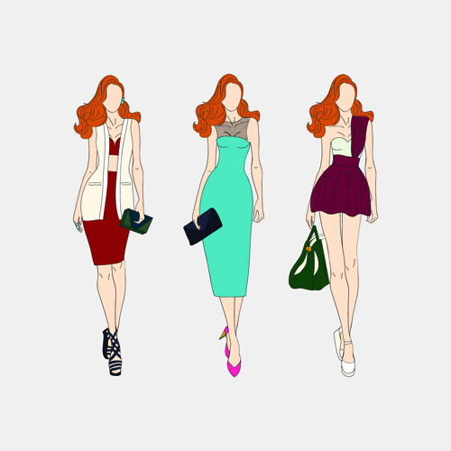 Beautiful with fashion models vector material 01 model material fashion beautiful   