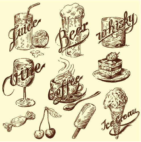 Hand drawn vintage food Illustrations vector 03 vintage illustration hand drawn food   