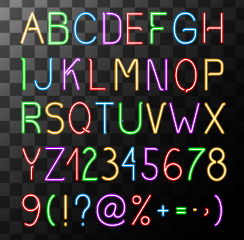 Neon alphabet with number fonts vectors 01 number neon fonts alphabet   