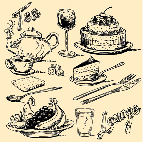 Hand drawn vintage food Illustrations vector 02 vintage illustration hand drawn food   
