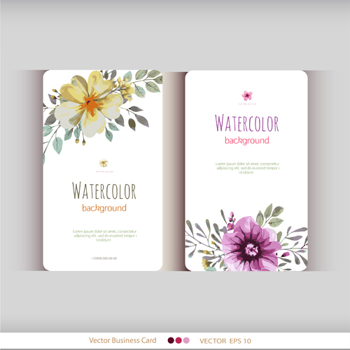 Beautiful watercolor flower business cards vector set 15 watercolor flower business cards business beautiful   
