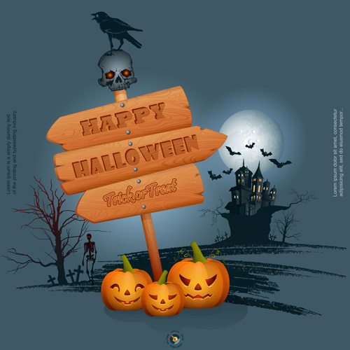 Full Moon with Halloween background vector set 05 moon halloween background   