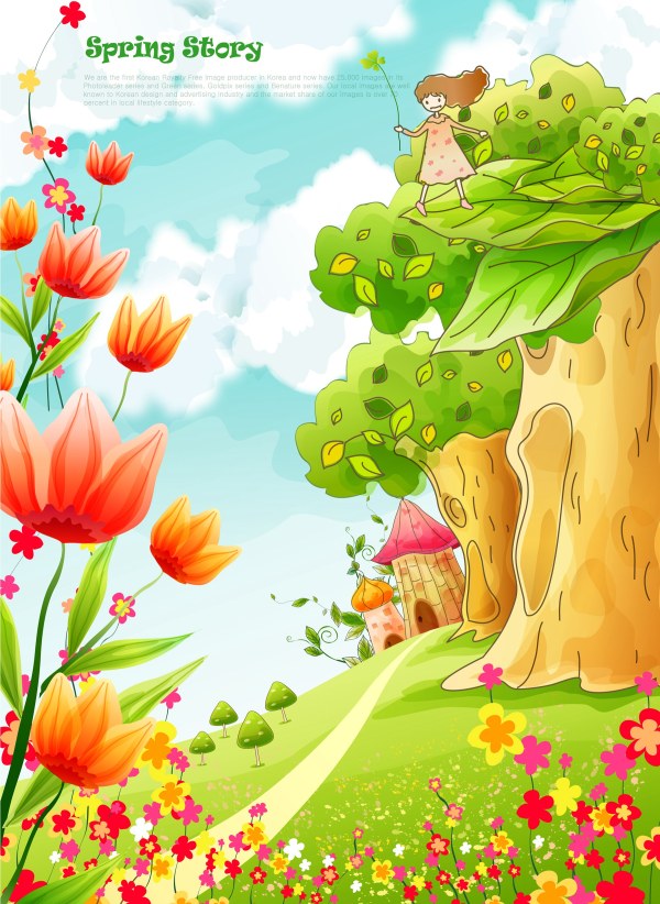 Beautiful cartoon spring scenery vector graphics 05 vector graphics vector graphic spring scenery cartoon beautiful   