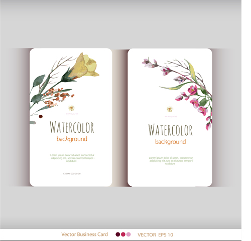 Beautiful watercolor flower business cards vector set 18 watercolor flower business cards business beautiful   