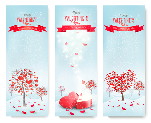 Valentine banners with heart tree vector 02 Valentine heart banners banner   