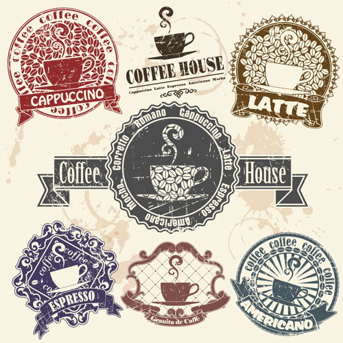 Grunge coffee logo with labels vector graphic labels grunge coffee   
