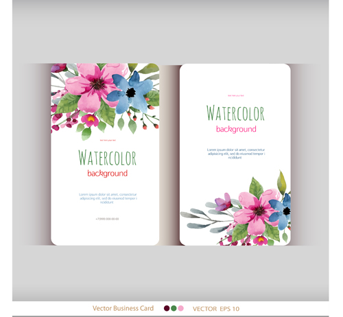 Beautiful watercolor flower business cards vector set 02 watercolor flower business cards business beautiful   