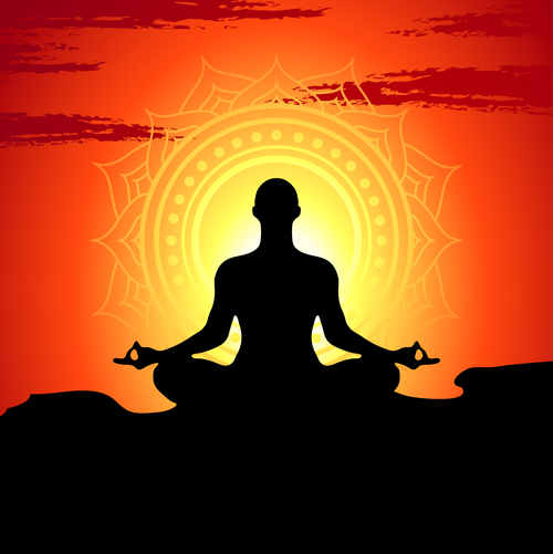 Yoga silhouetter with sunset background vectors 08 yoga sunset silhouetter background   