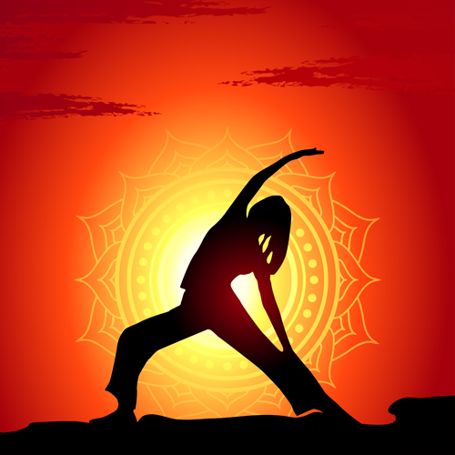 Yoga silhouetter with sunset background vectors 01 yoga sunset silhouetter background   