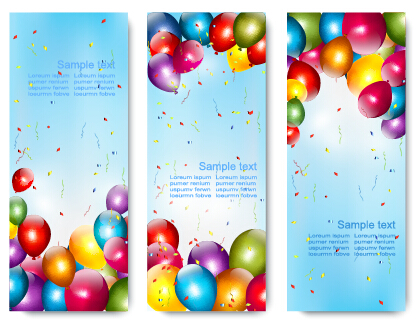 Colorful balloons banners birthday vector 02 birthday banners balloons   