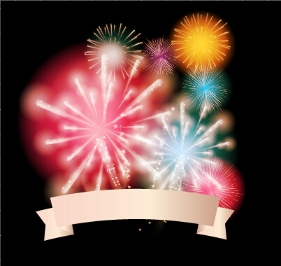 Colorful fireworks with ribbon vector background 02 ribbon Fireworks colorful background   