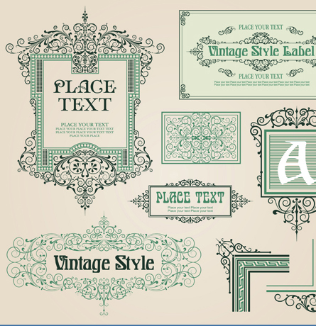 Set of Frame, border, ornament element in vintage style vector 03 Vintage Style vintage ornament frame element border   