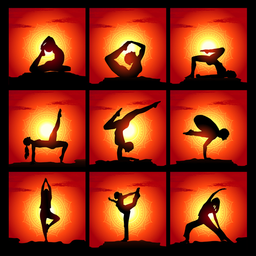 Yoga silhouetter with sunset background vectors 07 yoga sunset silhouetter background   