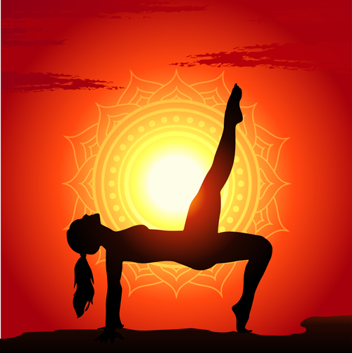 Yoga silhouetter with sunset background vectors 03 yoga sunset silhouetter background   