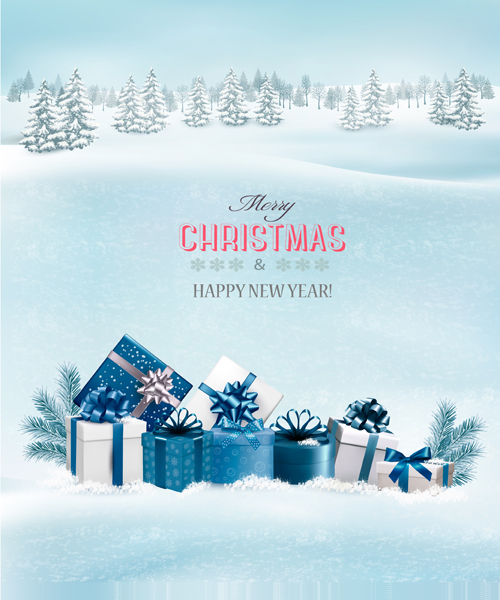 Christmas elements with winter landscape background vector 04 winter landscape elements christmas background   