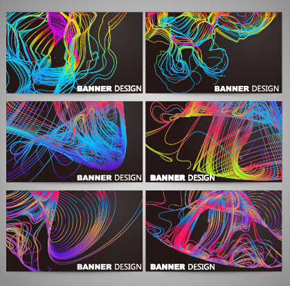 Colorful line business card vector set 01 line colorful business card business   