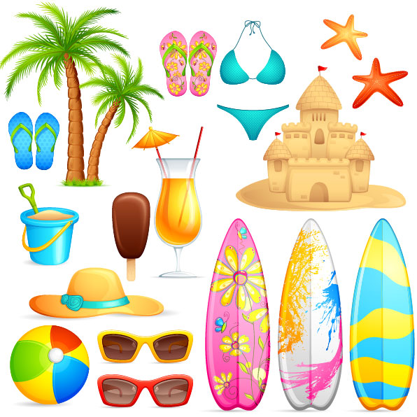 Different Summer Seaside elements vector set 04 summer seaside elements element different   