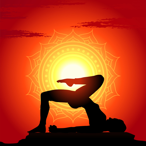 Yoga silhouetter with sunset background vectors 04 yoga sunset silhouetter background   