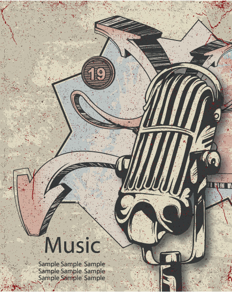 Creative vintage music background vector set 01 vintage music creative background vector background   