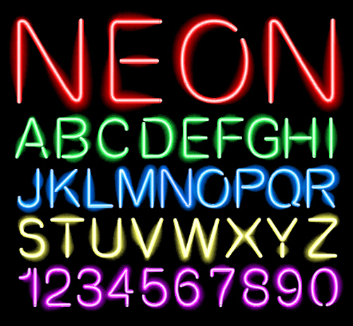 Neon alphabet with number fonts vectors 02 number neon fonts alphabet   