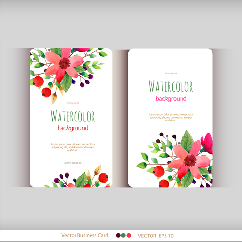 Beautiful watercolor flower business cards vector set 04 watercolor flower business cards beautiful   