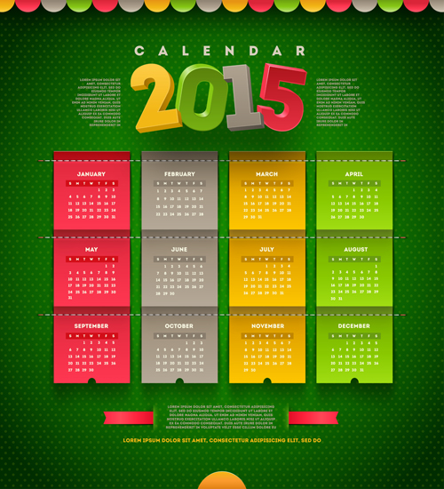 Green pattern with colored 2015 calendar vector pattern green colored 2015   