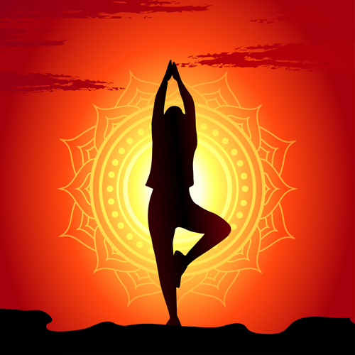 Yoga silhouetter with sunset background vectors 09 yoga sunset silhouetter background   