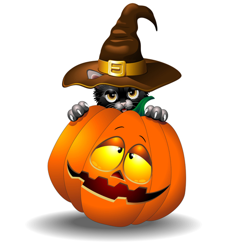 Halloween Spooky Pumpkins and cat vector 05 Spook pumpkin halloween cat   