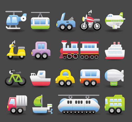 Different transportation Icons vector material 01 vector material transportation transport icons different   