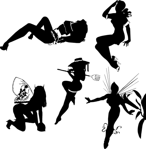 Different postures girls vector Silhouettes 02 silhouettes silhouette postures girls different   