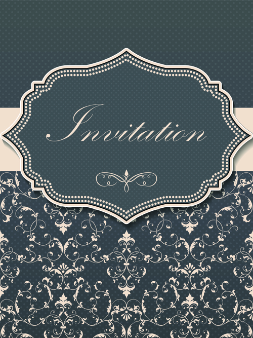 Dark gray floral invitation cards vector material 05 material invitation cards invitation gray floral dark card   