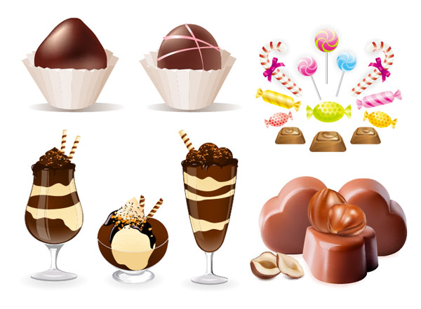 Chocolate candy vector sweets nuts ice cream heart shaped chocolate chestnuts candy   