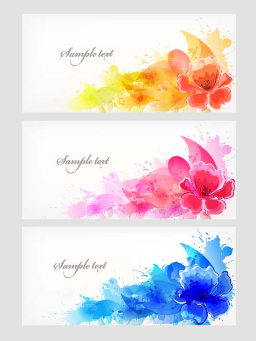 Watercolor flower banners vector set 02 watercolor flower banners   