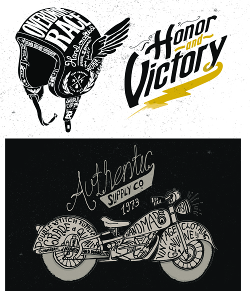 Motorcycle retro posters creative vector graphics 04 Retro font posters motorcycle creative   