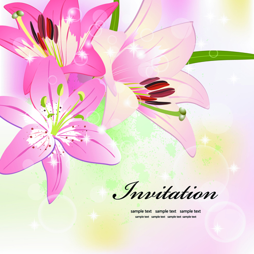 Invitation cards with Flowers design vector 01 with Flowers invitation cards invitation flowers flower card   