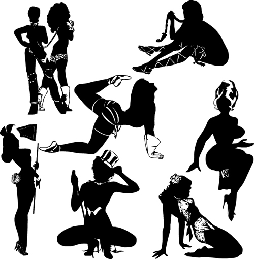 Different postures girls vector Silhouettes 01 silhouettes silhouette postures girls different   