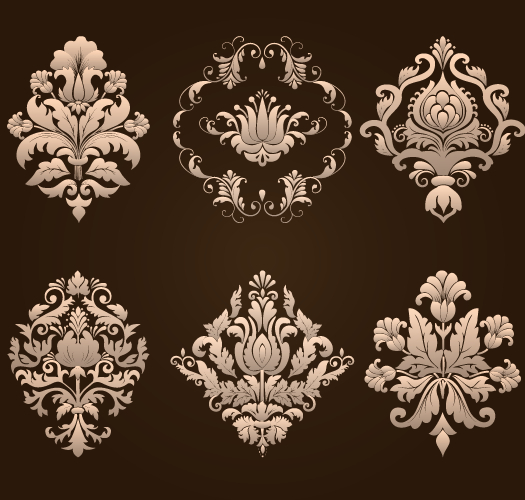 Ornamental floral damask elements vector material 03 vector material ornamental ornament material floral elements element damask   