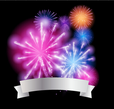 Colorful fireworks with ribbon vector background 03 ribbon Fireworks colorful background   