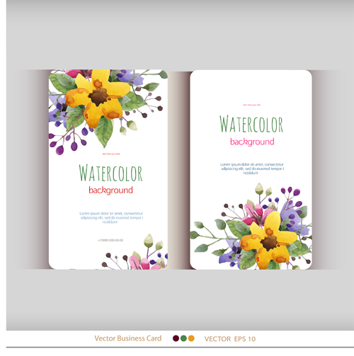 Beautiful watercolor flower business cards vector set 01 watercolor flower business cards business card   