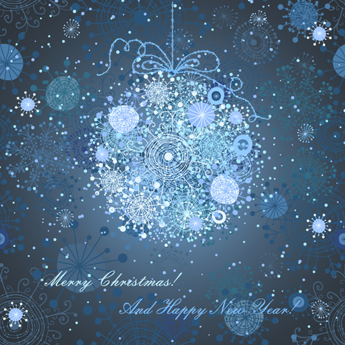 Funny snowflake background with christmas ball vector 01   