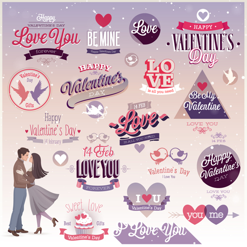 Vintage Valentine Day ornament labels vector 02 Valentine day Valentine ornament labels label   