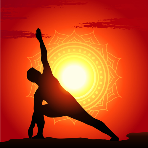 Yoga silhouetter with sunset background vectors 06 yoga sunset silhouetter background   