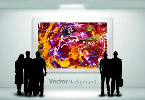 Gallery background and people silhouettes vector set 03 silhouette people silhouettes people gallery background   