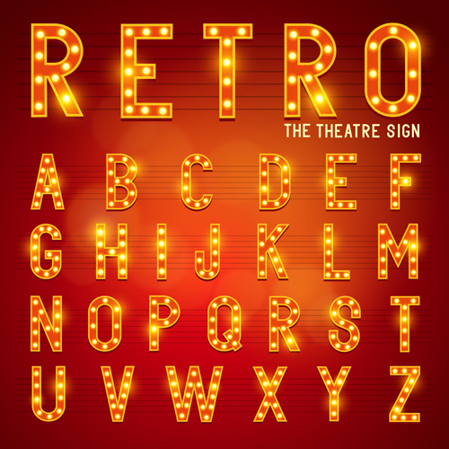 Theatre neon light alphabet vector material 02 theatre neon light alphabet   