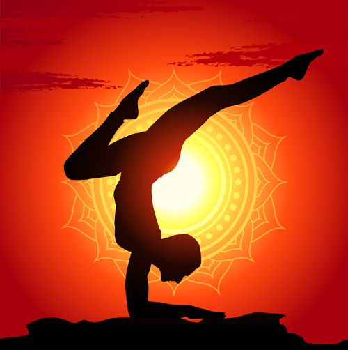 Yoga silhouetter with sunset background vectors 02 yoga sunset silhouetter background   