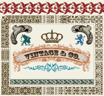 Retro ornaments and Frames vector art set 03 Retro font ornaments ornament frames frame   